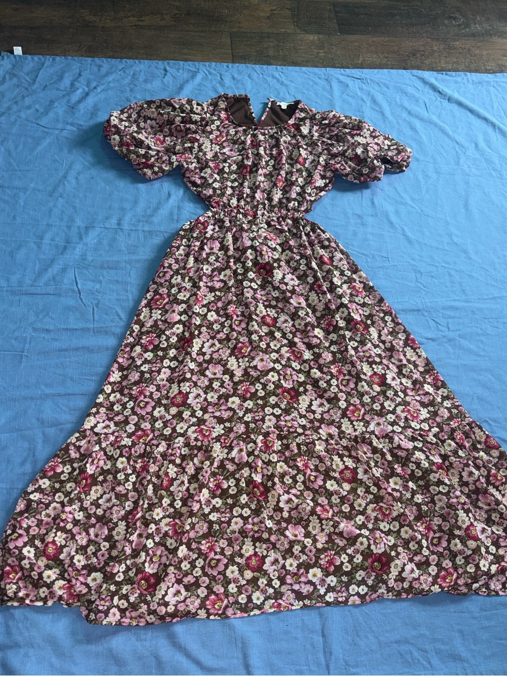 Blu Pepper Brown Floral Two-Piece Maxi Set with Pink Accents Back Out Large